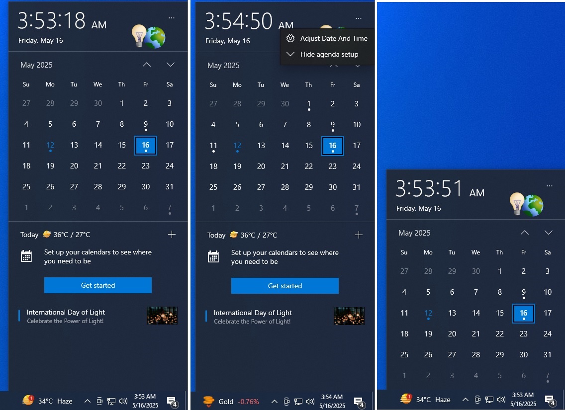 Windows 10のカレンダーフライアウトNew UX
