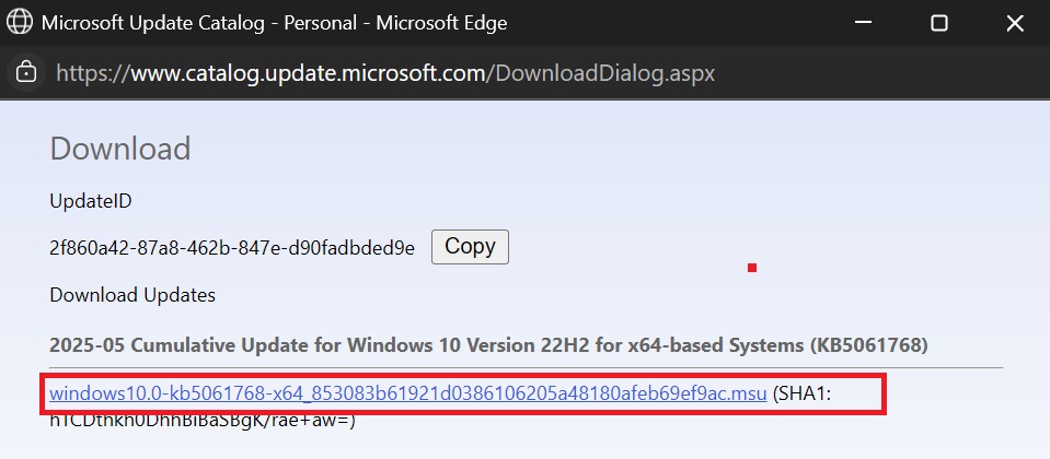 Windows 10のKB5061768をダウンロードしてください