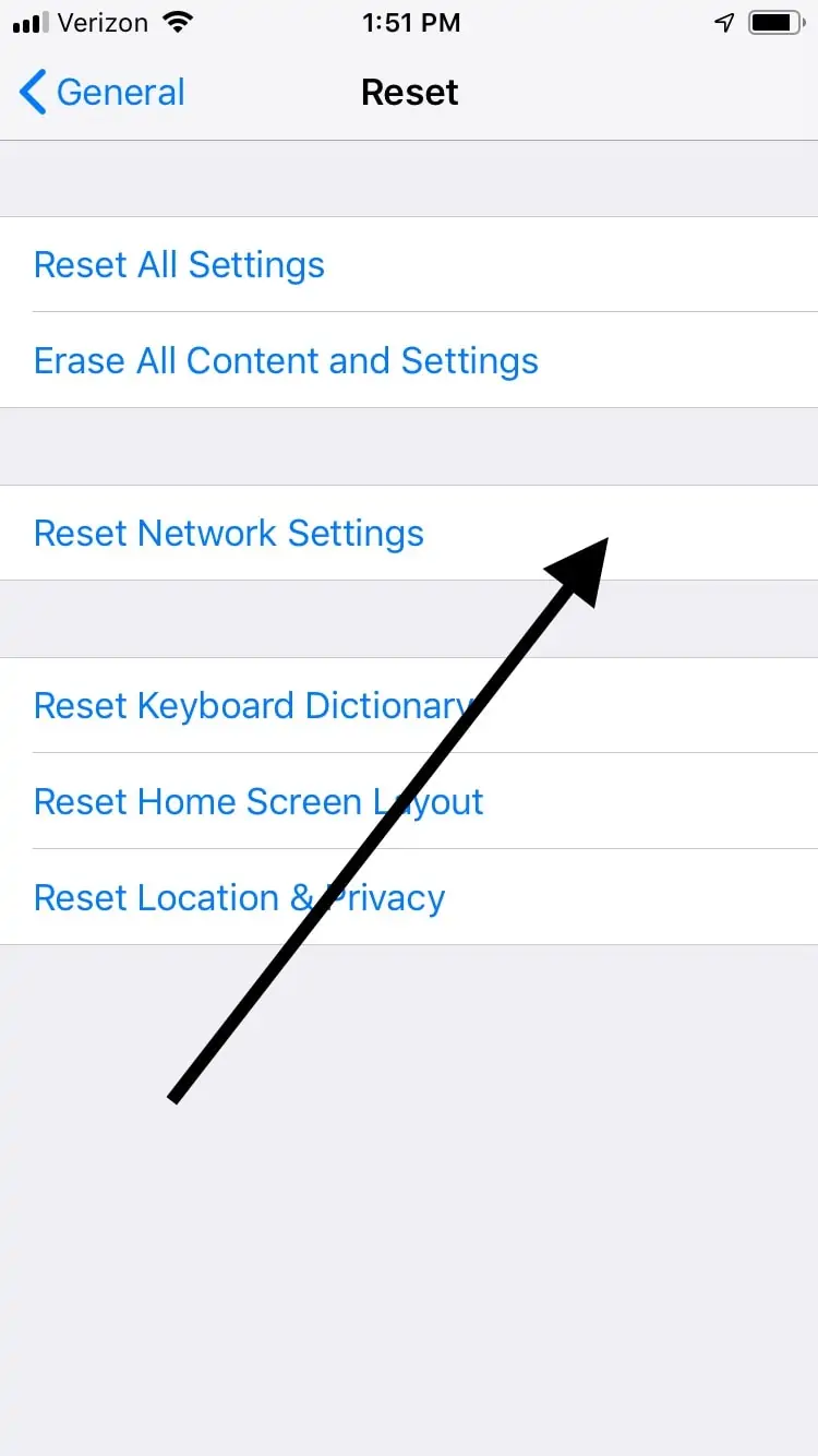 iPhoneリセットネットワーク設定