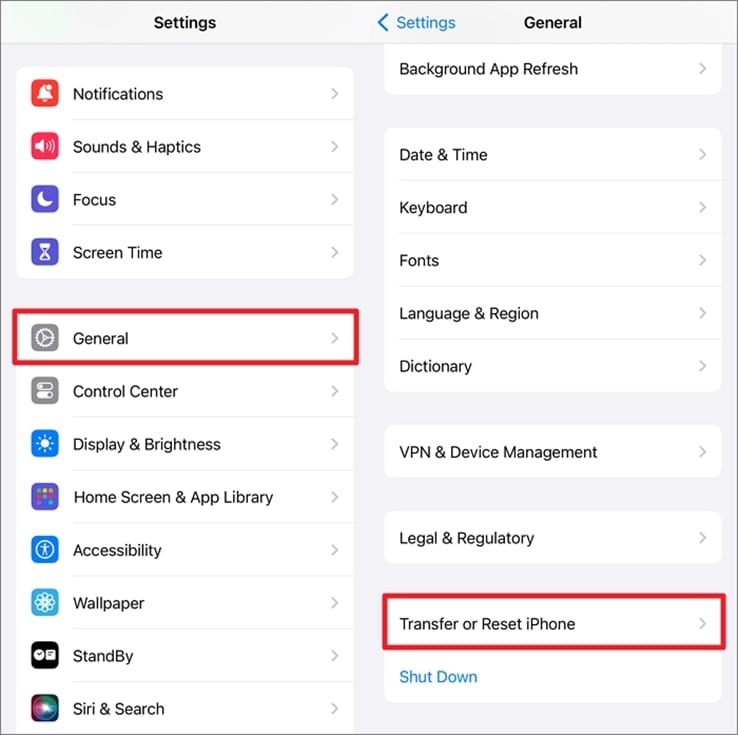 iPhoneオプションを転送またはリセットします