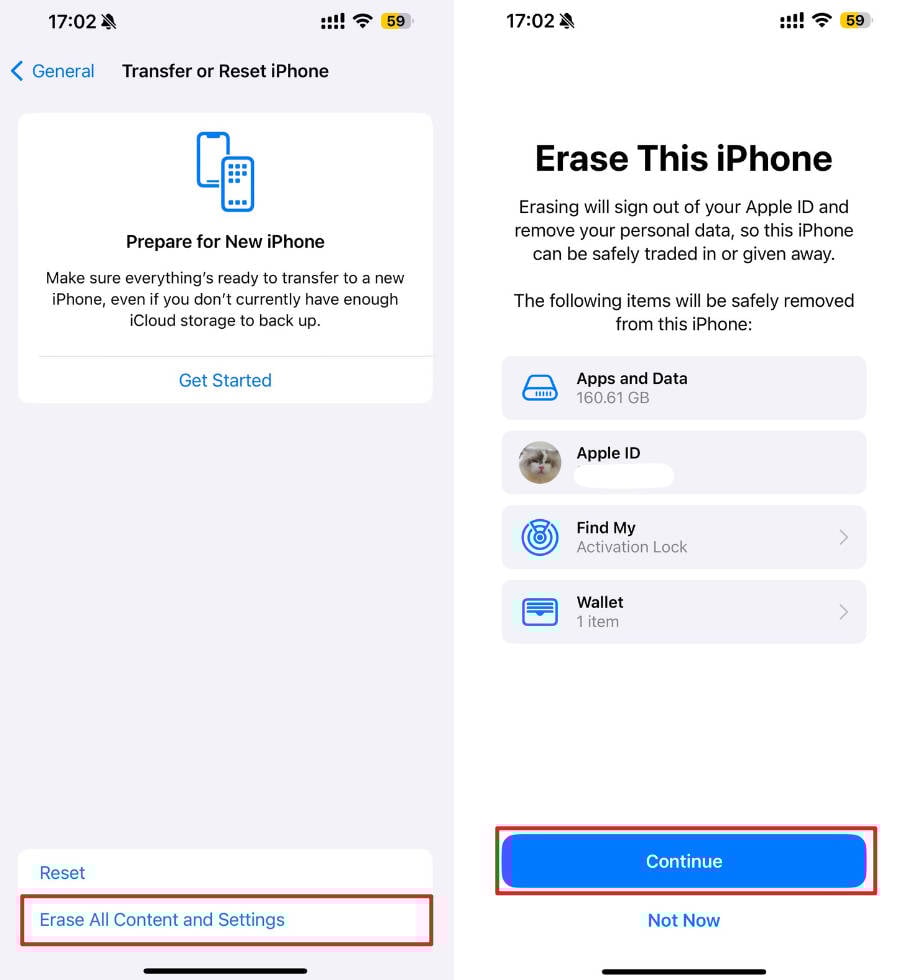 完全なiPhone工場リセットプロセス