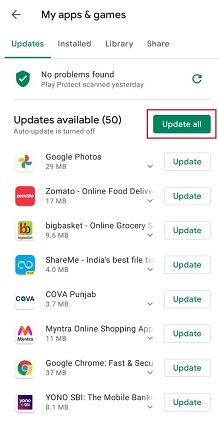 Androidのアプリの更新を確認してください