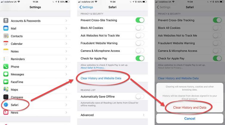 iPhoneストレージを解放するための閲覧履歴をクリアします