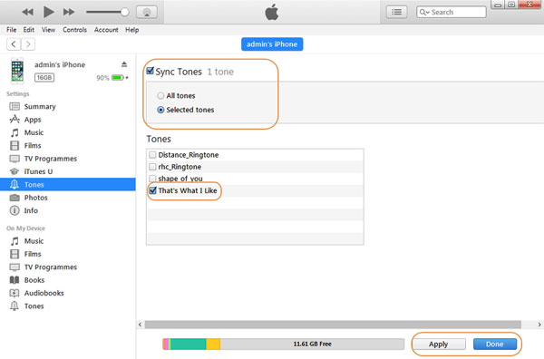 iTunesからiPhoneにカスタマイズされた着信音を同期します
