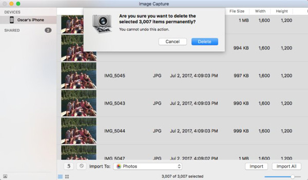 画像キャプチャを使用してMacからiPhoneの写真を削除します