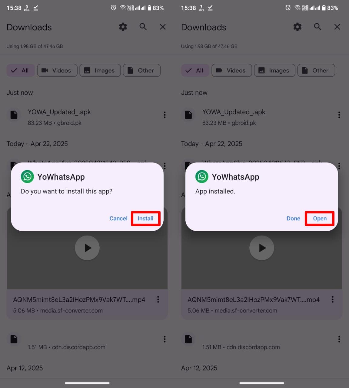 完全なYowhatsappインストール