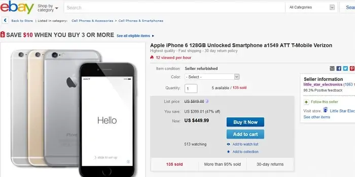 eBayは使用済みのiPhoneを販売しています