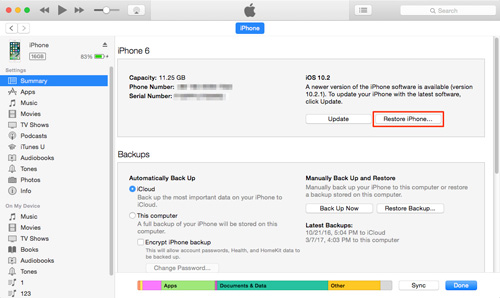 iTunesを介してiPhoneを復元します