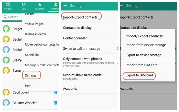 Androidの連絡先をSIMカードに移動します