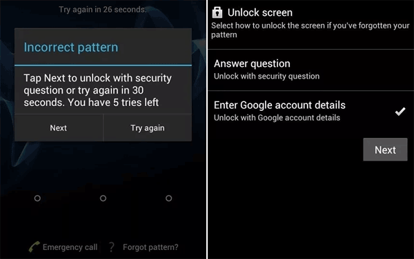 忘れたパターン機能を介してAndroidでロック画面をバイパスする方法