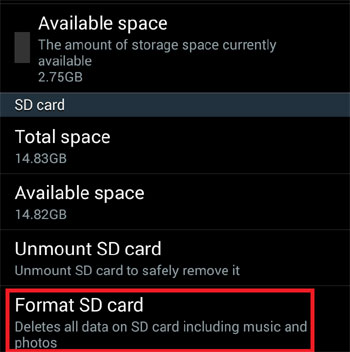 Android電話のSDカードをフォーマットします