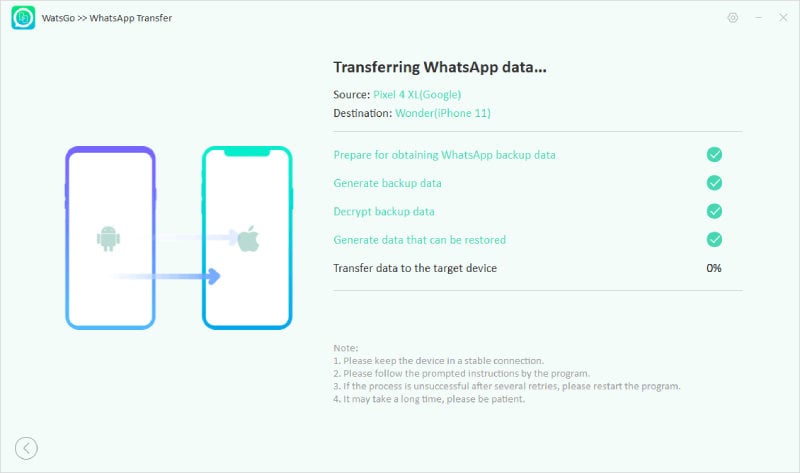WhatsAppバックアップを生成します