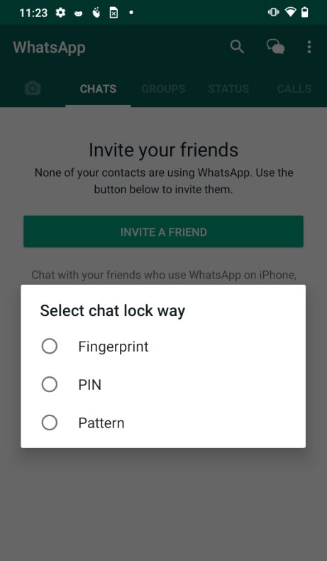 WhatsAppチャットを非表示にします
