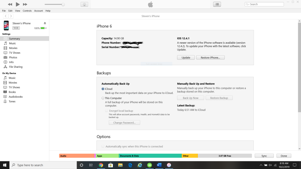 iTunesで復元して更新します