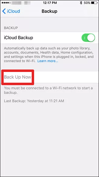 iPhoneをiCloudにバックアップします