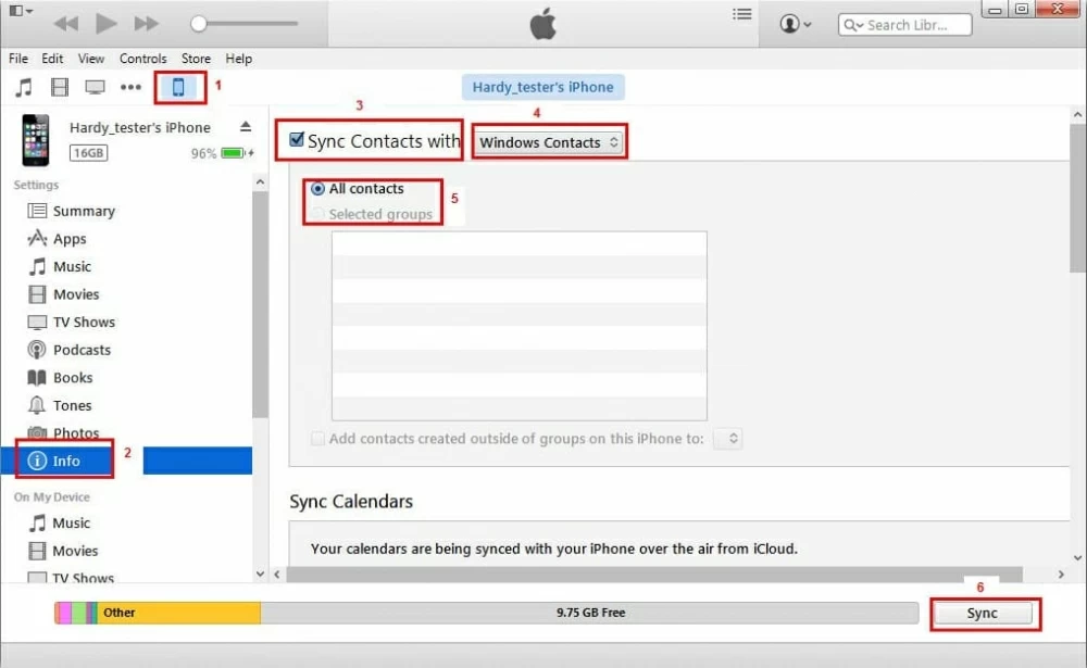 iTunesを使用して連絡先の同期