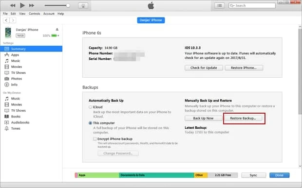 iPhone 6sのiTunesで写真を復元します