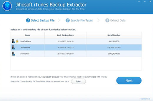 Jihosoft無料iTunesバックアップ抽出器