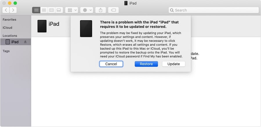 回復モードでiPadを更新します