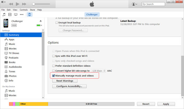 iTunesの概要を消去せずに新しいコンピューターと同期するiPhone