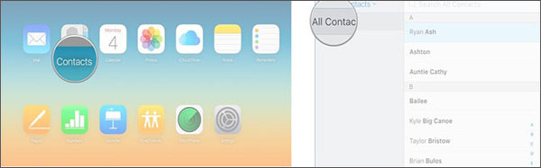 iCloudアカウントにログインし、連絡先を選択します