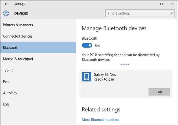 Bluetoothを介してPCファイルをAndroidにワイヤレスで転送します