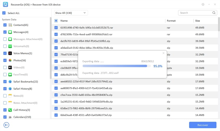 Recovergo IOSデータをデバイスからエクスポートします