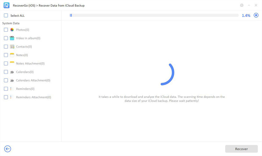 Recovergo iOSガイド -  iCloudバックアップからデータをスキャンします