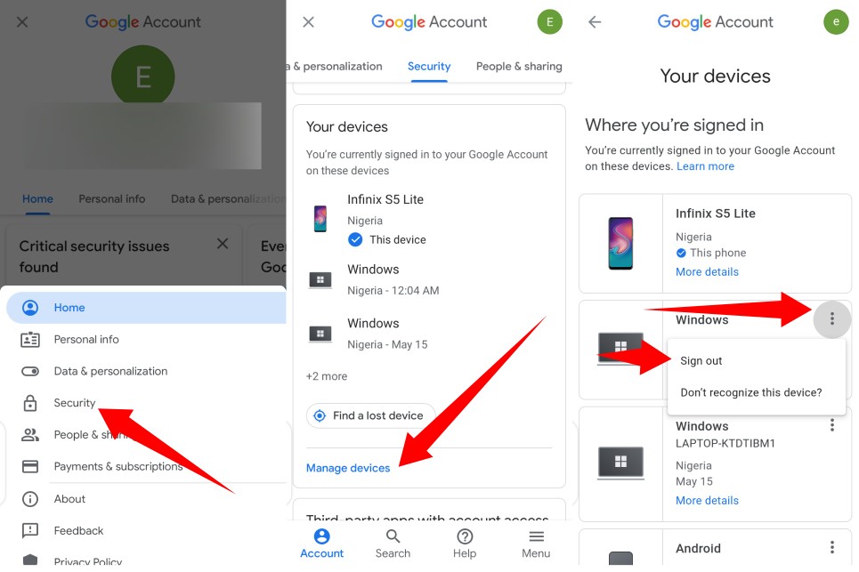 Googleアカウントからデバイスを削除します