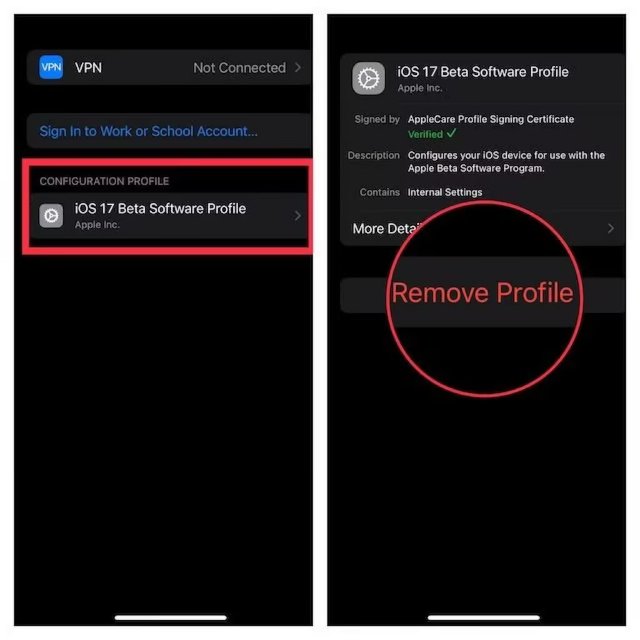 iOSベータバージョンプロファイルを削除します
