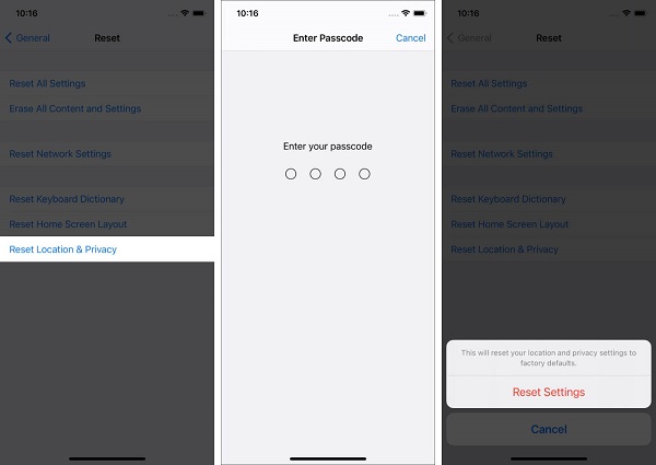 iPhoneで場所とプライバシーをリセットします