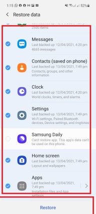 Samsung Cloud BackupからS7の連絡先を復元します