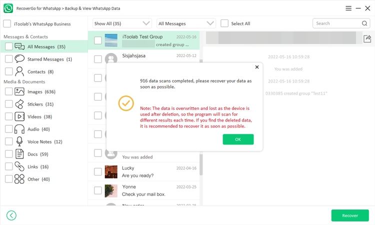WhatsApp Recovergo WhatsAppをスキャンします
