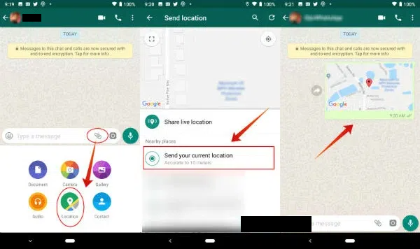WhatsAppの場所を共有します