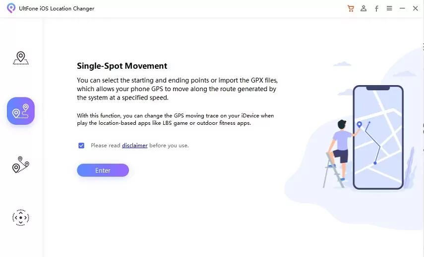ultfone iOSロケーションチェンジャーシングルスポットの動きを使用して、Zygardeルートを見つける