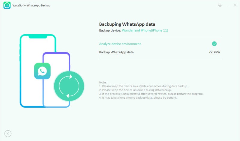 Watsgo Guide -WhatsApp iPhoneのバックアップを開始します 
