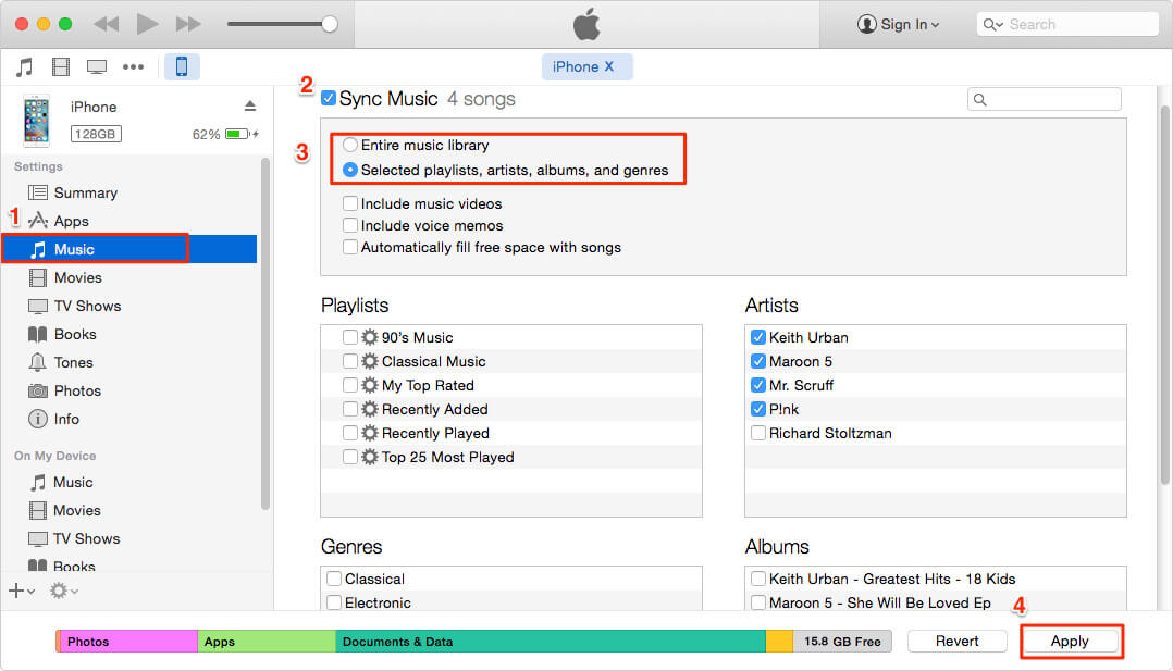 iTunesを使用してiPhoneに音楽を転送します