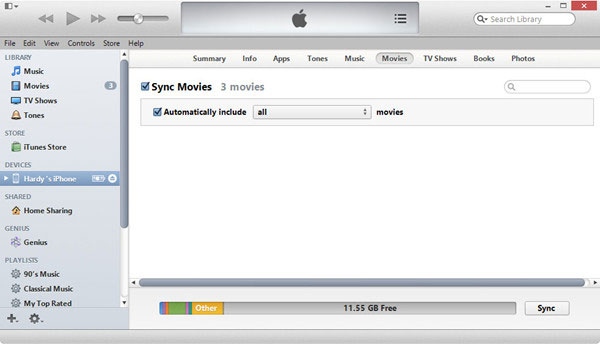 iTunesでiPhoneにビデオを送信します