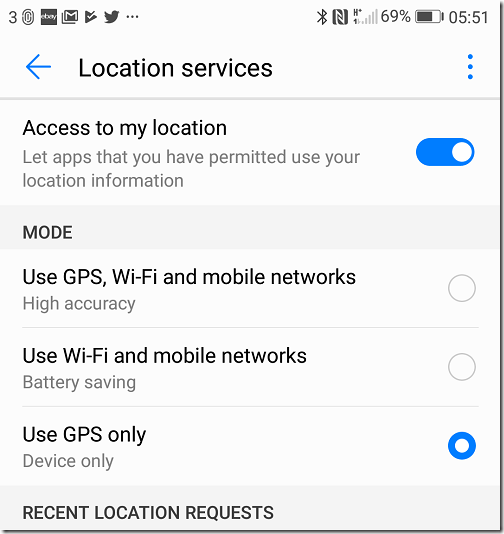 デバイスの場所またはGPSをオンにします