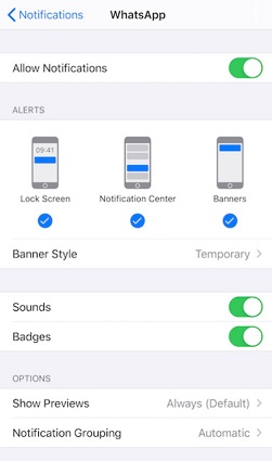 iPhoneのWhatsApp通知をオンにします