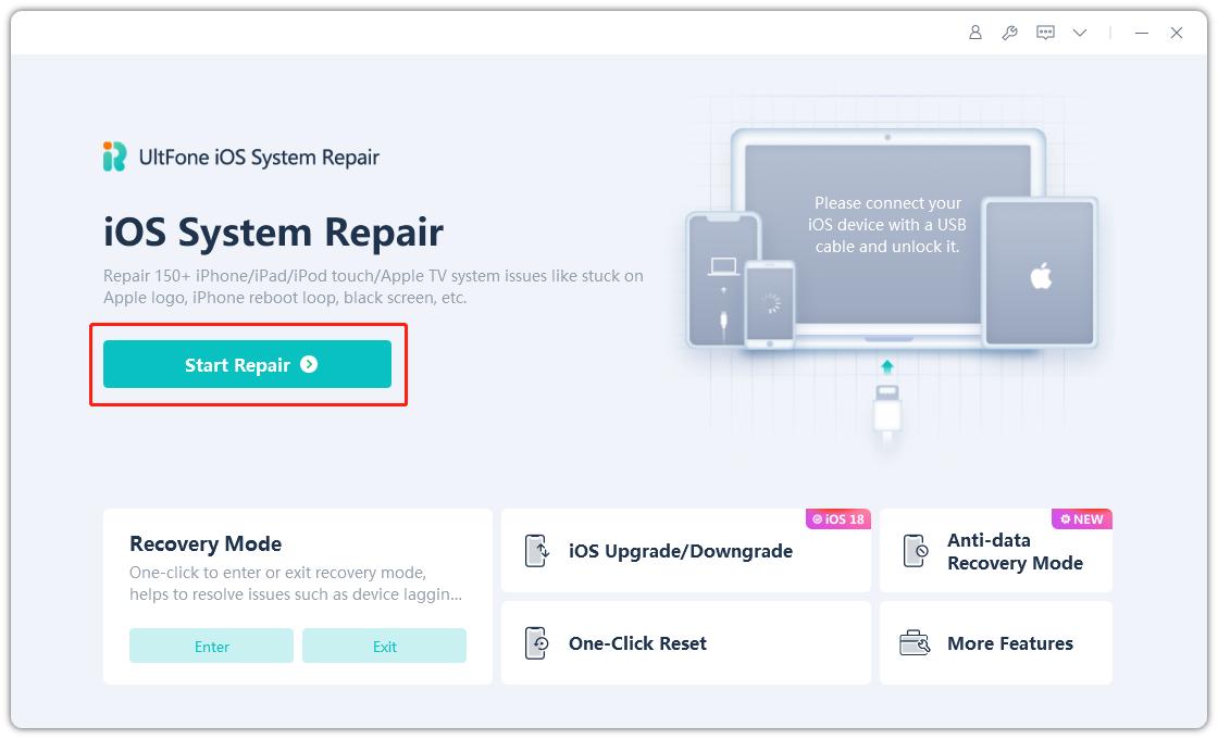 ultfone iOSシステム修理をダウンロードしてiOS 17のチェックインを修正してください