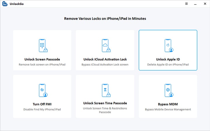 Unlockgo -Apple IDのロック解除を選択します