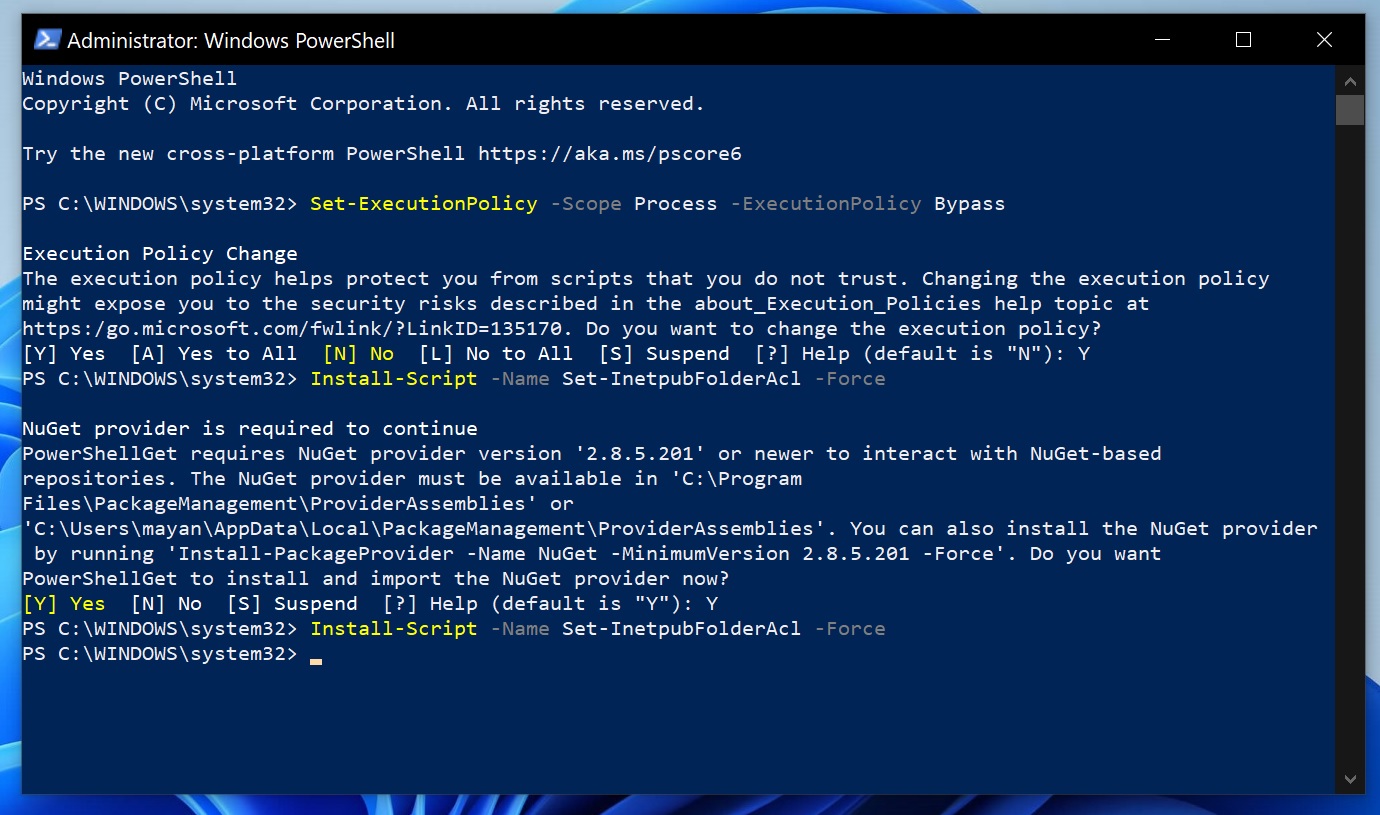 install -script -Name set -inetpubfolderacl -force
