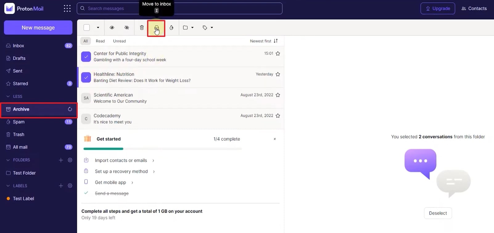 Inboxへのプロトンメールの回復